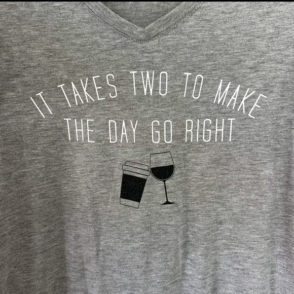 Apt. 9 Women's It Takes Two To Make A Day Go Right Coffee & Wine Gray Shirt XS - Picture 3 of 3